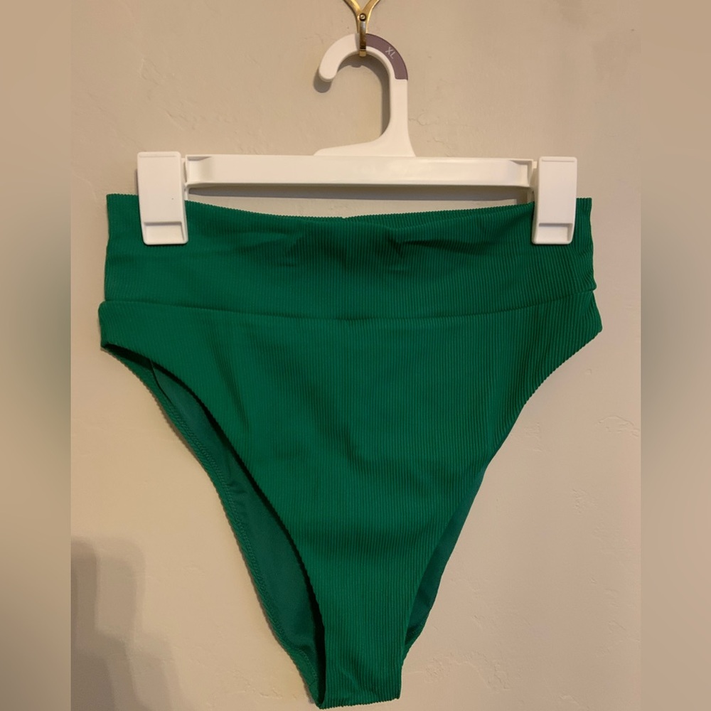 Aerie Green High Cut High Waist Ribbed Cheeky Lined Bikini Bottom Women’s Size L